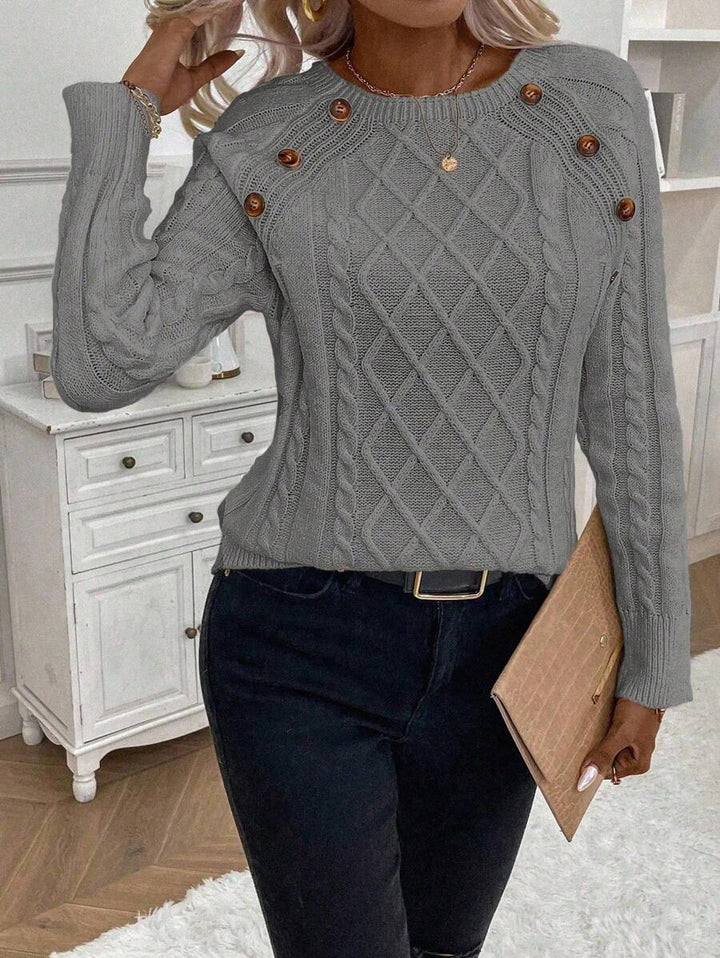 Clara – Button-Detail Cable Knit Sweater