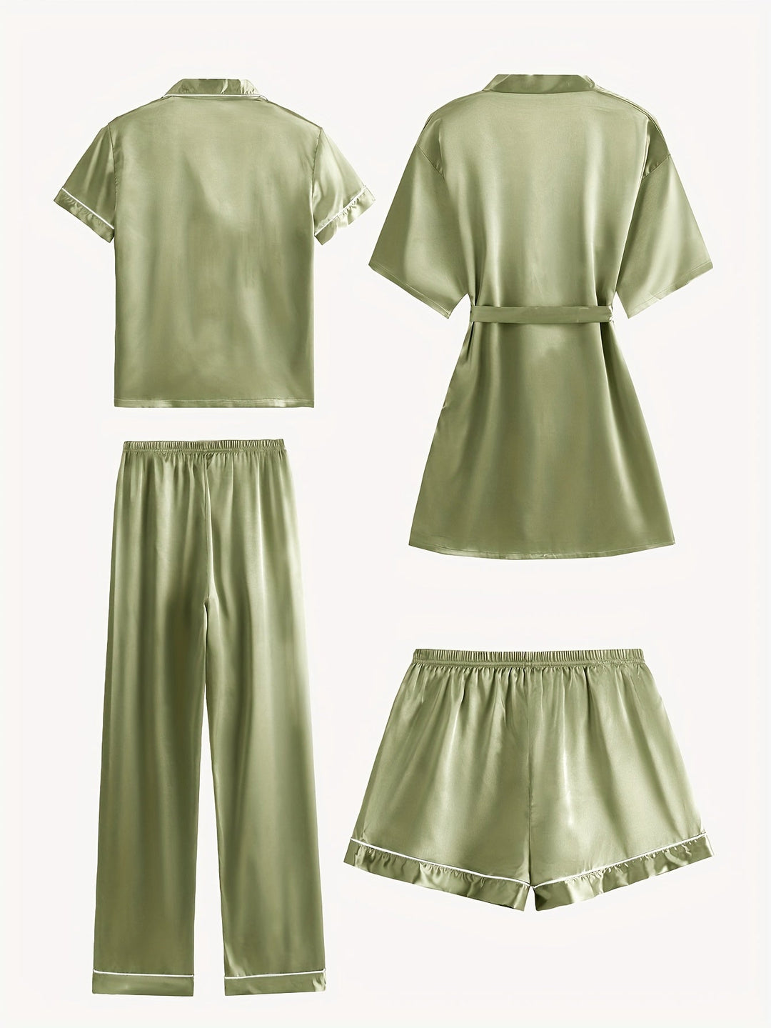 Juliette | 4-Piece Solid Satin Pajama Mid-Sleeve Robe Set